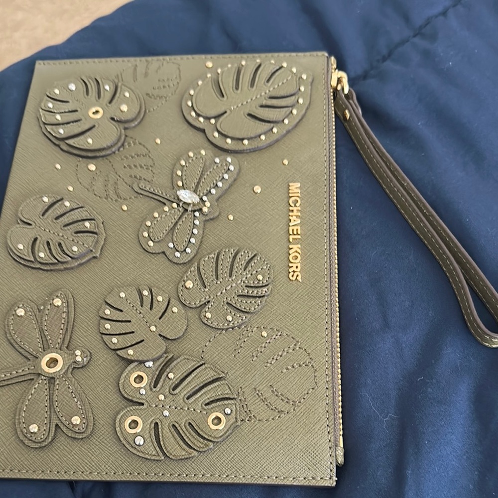 Michael Kors Green Clutch with Gold Accents - Picture 3 of 4